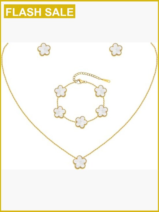Jewelry - Floral 3-piece Jewelry Set: Necklace, Bracelet, Earrings - 18K Gold Plated,
